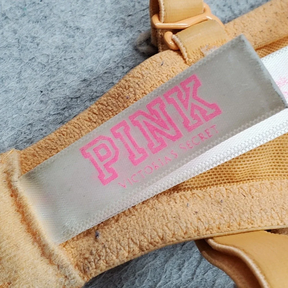 Victoria's Secret PINK Women Bra 34C Beige Push Up Underwired Rhinestone READ
